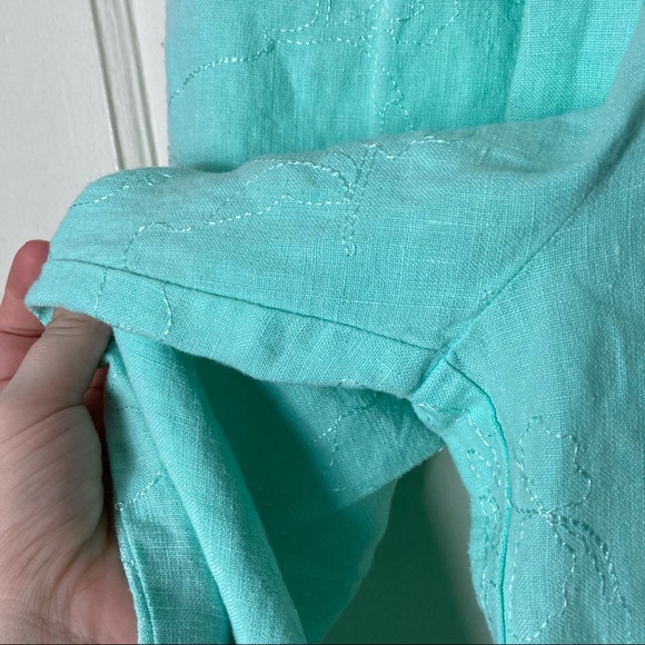 Russ Berens mint blue floral embroidered linen pull on pants women's S - Picture 5 of 9